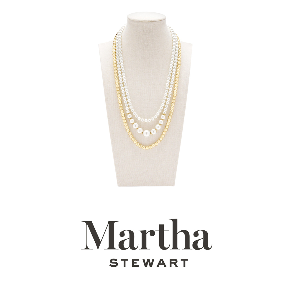 Martha Stewart Traditional Three Strand Pearl Necklace In Gold